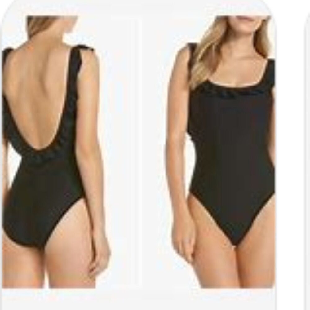 New J. Crew Black Ruffle Neckline Swimsuit Scooped Back L Large New with Tag